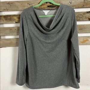 Liz Claiborne Gray Draped Neck Long Sleeve Top- S: XXL
